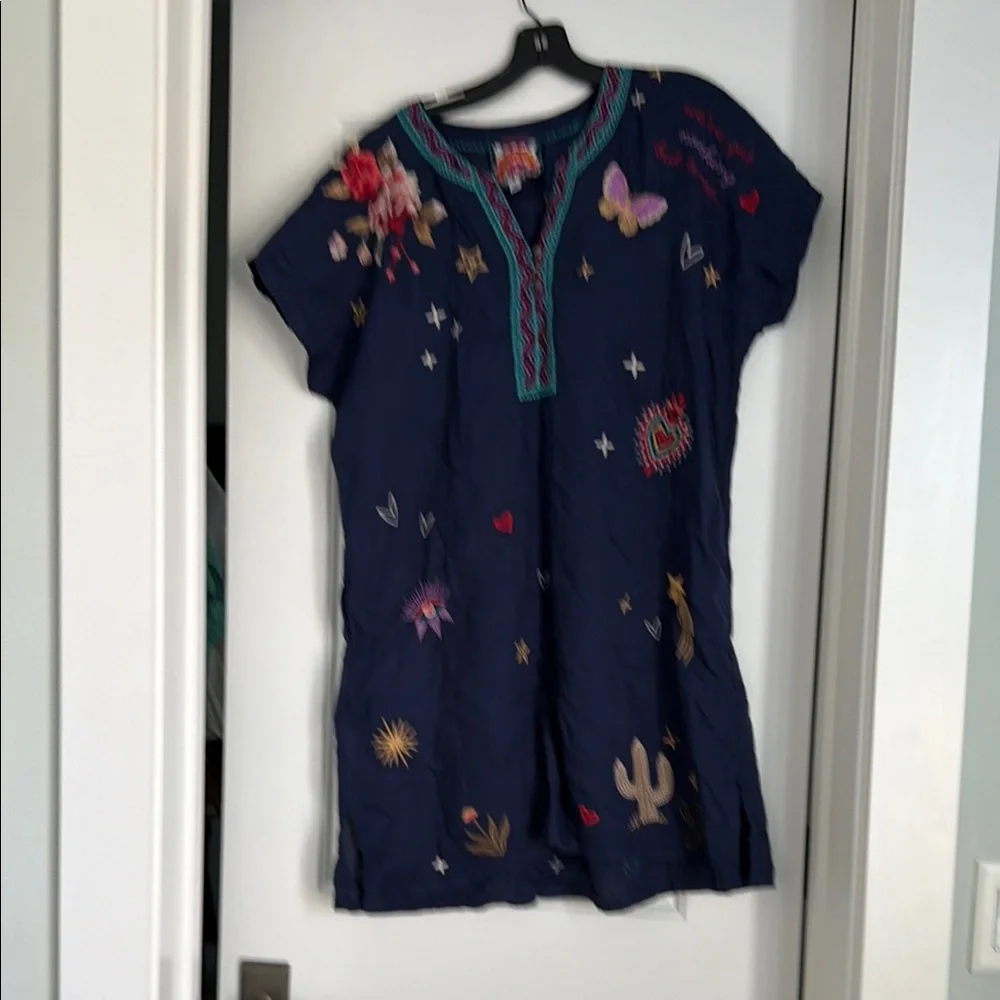 Johnny Was Dark Blue Embroidered Midi Dress - Picture 1 of 6